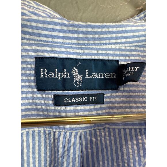 Polo Ralph Lauren Classic Fit Seersucker Shirt Men Blue Stripe Short Sleeve 4XLT - Picture 4 of 5